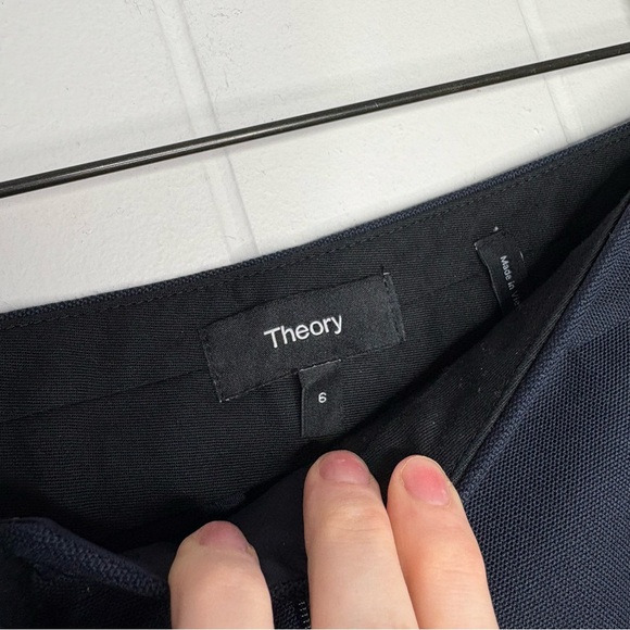 Theory Tapered High-Rise Pant in Wool-Blend Hopsack Navy Blue Women’s Size 6 - Picture 7 of 10